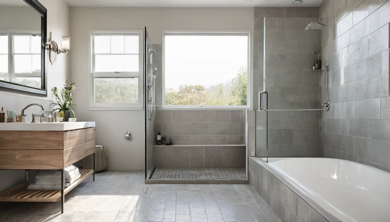 Homeowner reviewing a new walk-in shower with a low step and grab bar in a bathroom in Waukegan